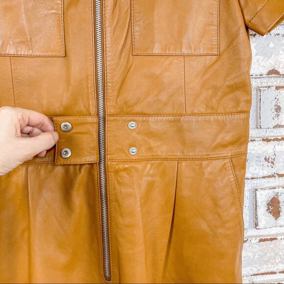 Walter Baker Ellie Zip and Snap Lamb Leather Caramel Short Sleeve Jumpsuit M - Picture 10 of 12